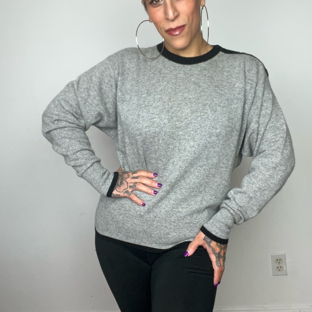 GLORIA SACHS Button Shoulder 90’s Vintage Gray Black Cashmere Women's Sweater L